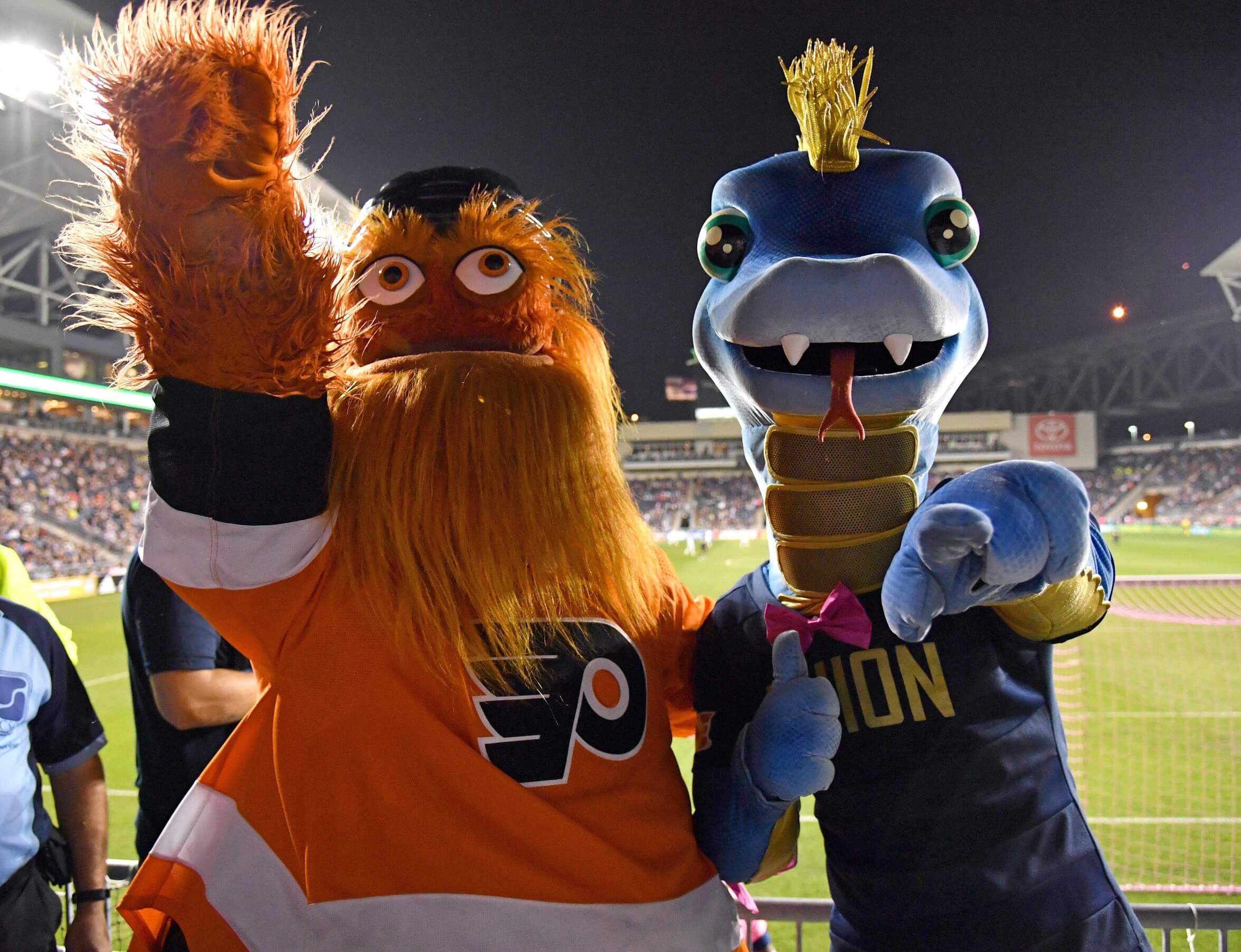 Phang, the Philadelphia Union Mascot performs prior to the first