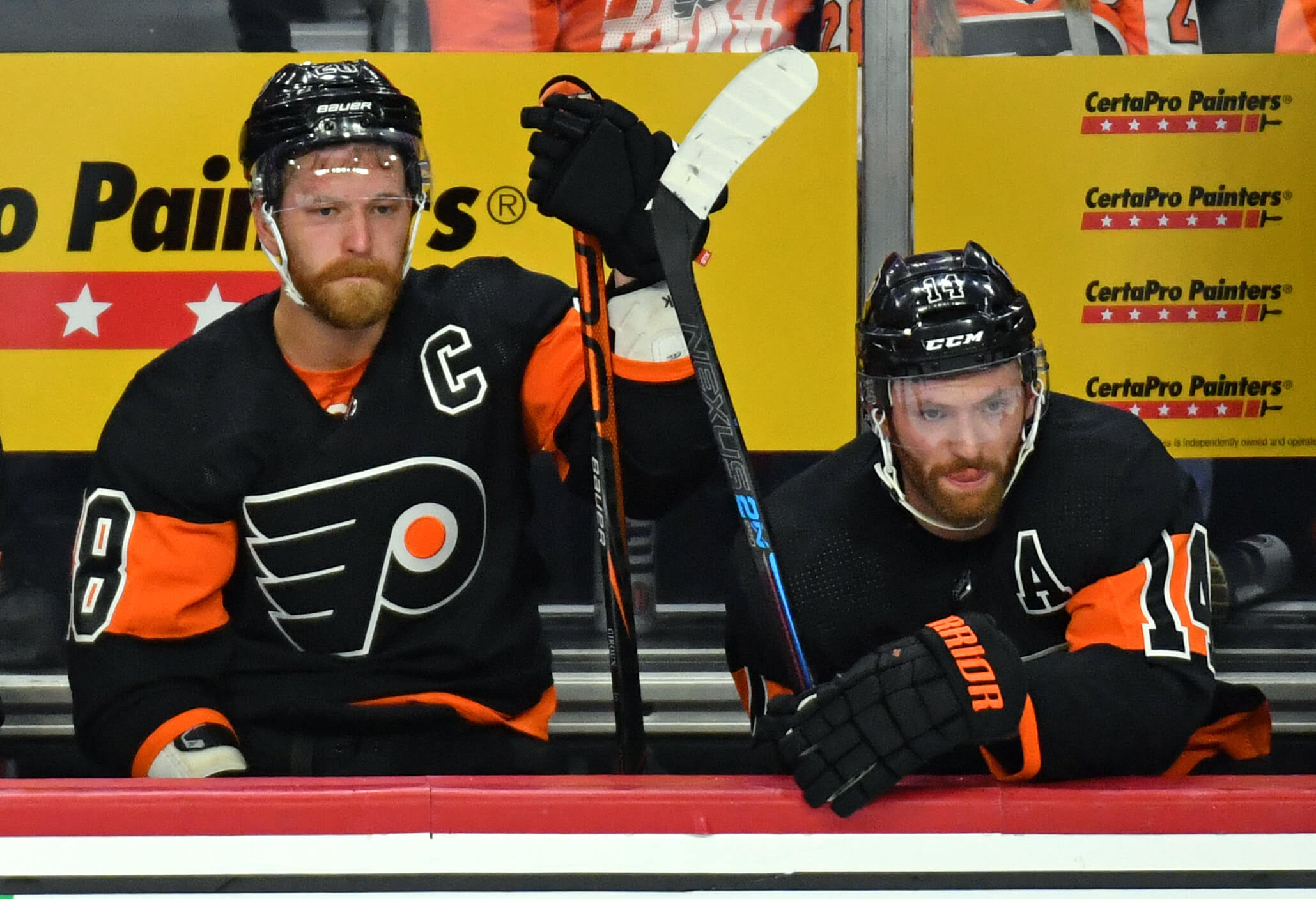 Sean Couturier of the Philadelphia Flyers sets in the locker room