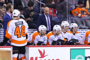 Flyers' Mike Yeo and Morgan Frost