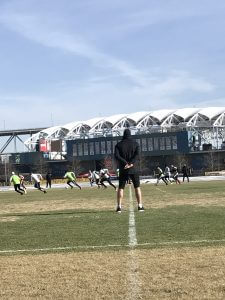 Jim Curtin watches over Union open training 