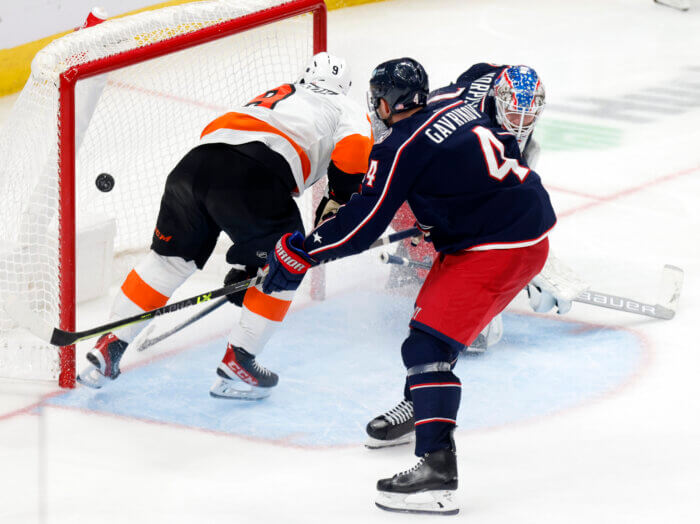 Flyers' Ivan Provorov scores against Columbus Blue Jackets