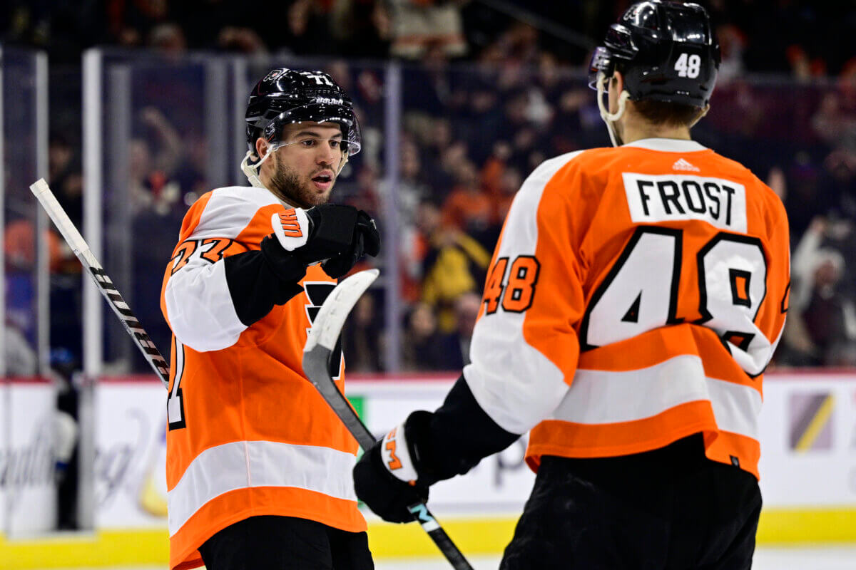 Flyers' Tony DeAngelo and Morgan Frost