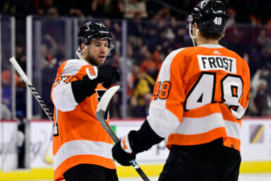 Flyers' Tony DeAngelo and Morgan Frost