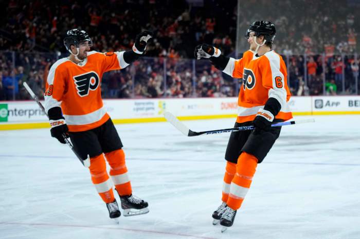 Flyers' Travis Sanheim celebration