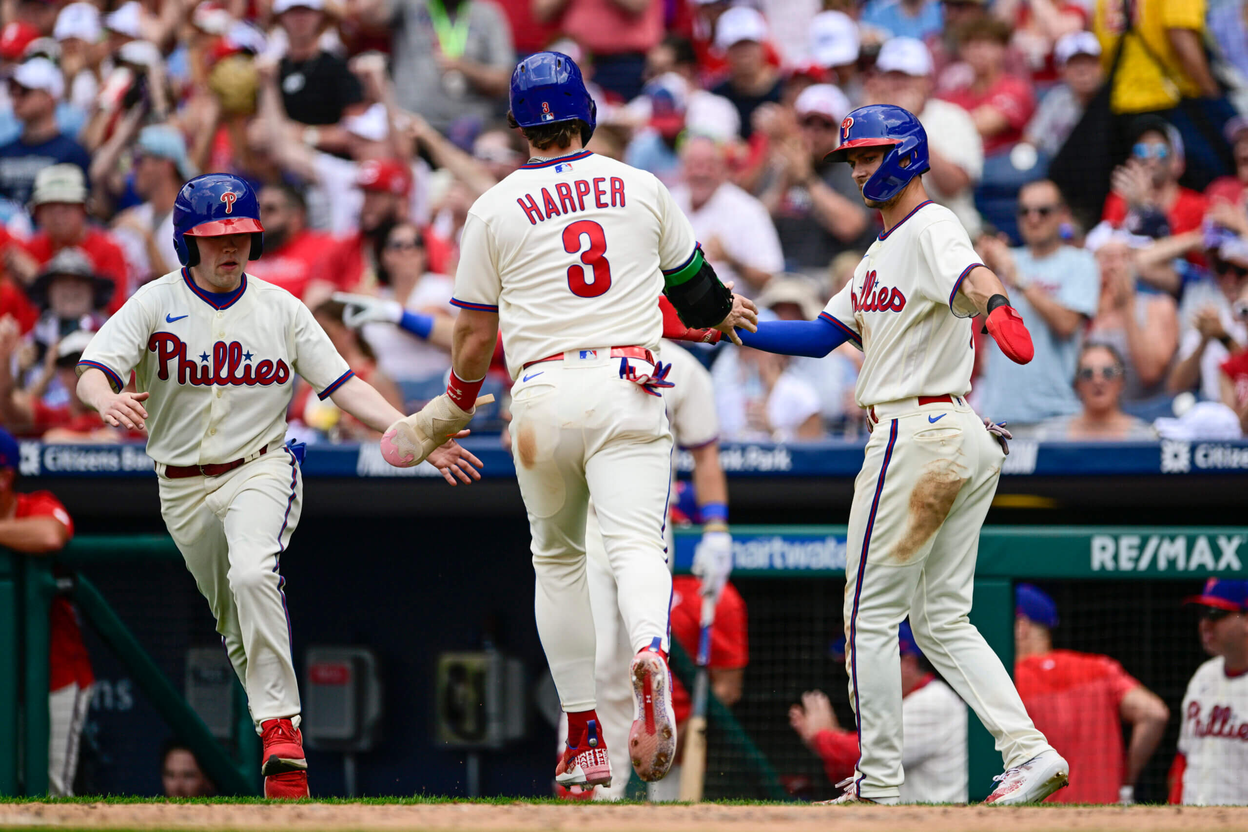 Harper's new celebration after his double : r/phillies