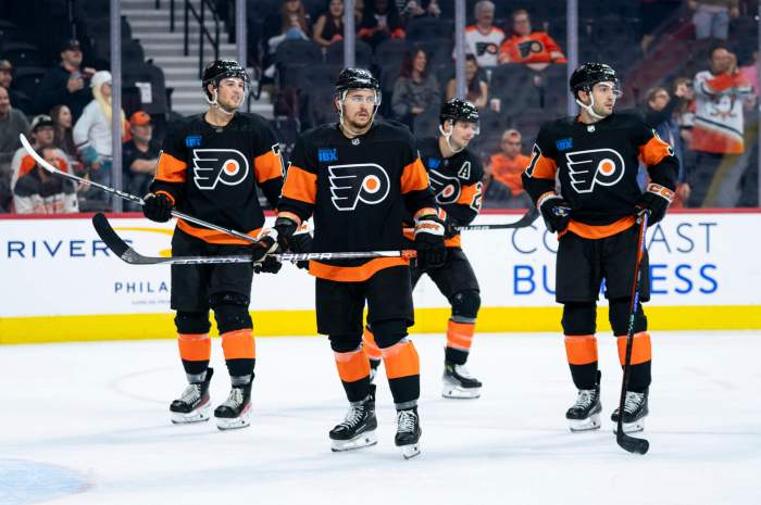 Flyers' Konecny, Foerster, Belpedio, and Laughton