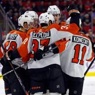 Former player-turned-coach Ian Laperrière will remain in Lehigh Valley, leading the Flyers' youth movement at the American Hockey League level through the 2025-26 season.  Flyers' Tippett celebration at Hurricanes