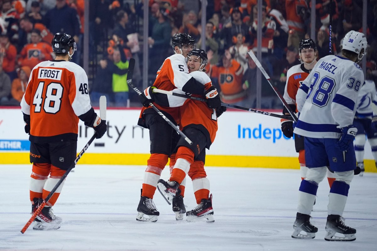Celebration from Bobby Brink of the Flyers.