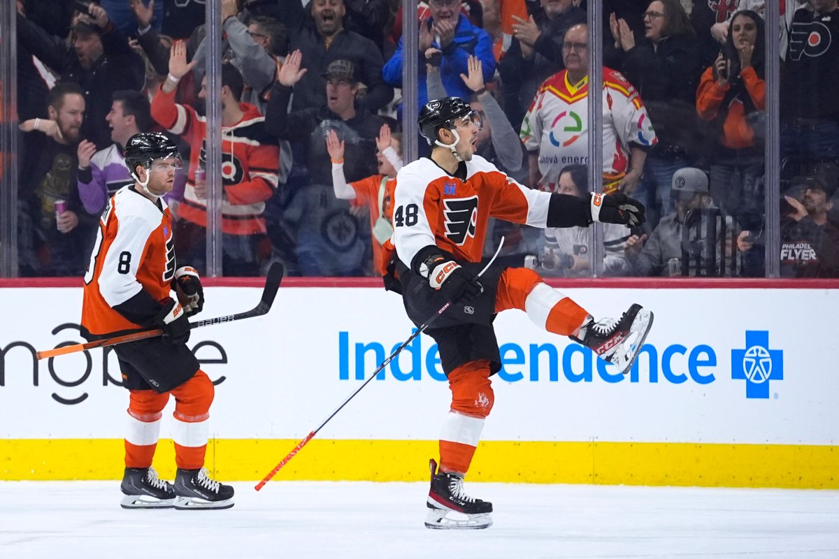 Flyers' Morgan Frost celebration.